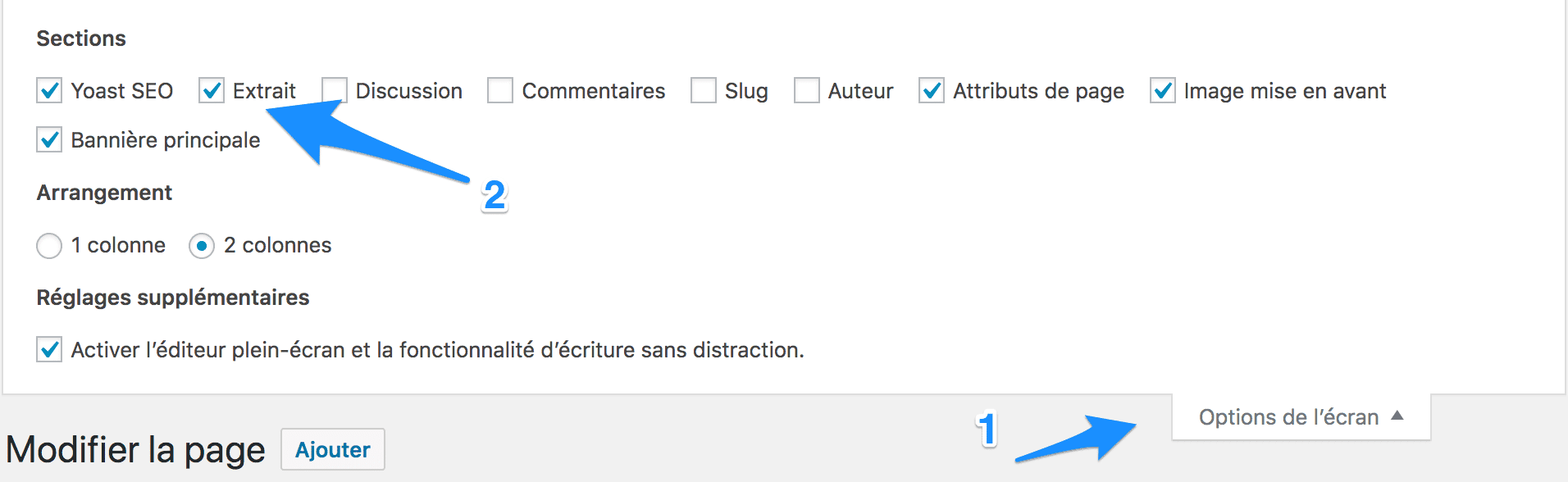 Ajouter champ extrait dans une page WordPress