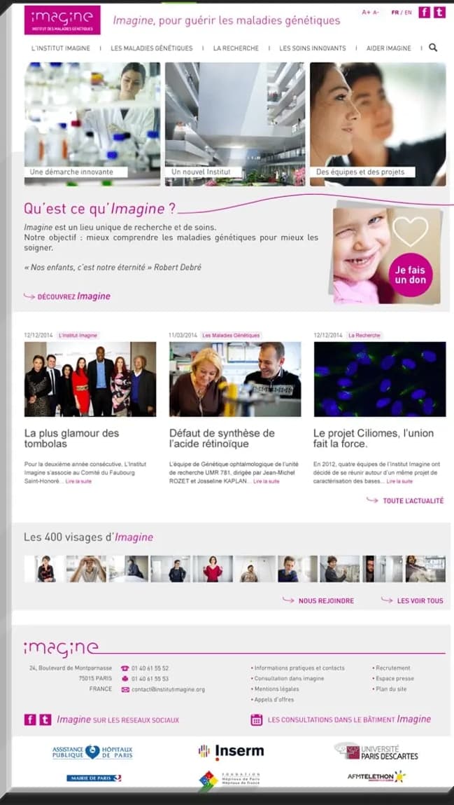 Capture de la page d’accueil de Institut Imagine