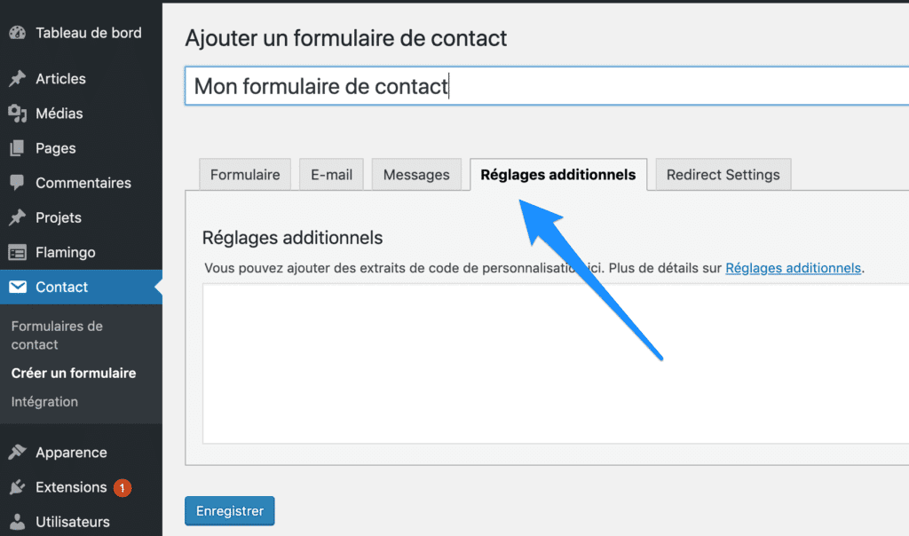 Réglage additionnel de Contact Form 7