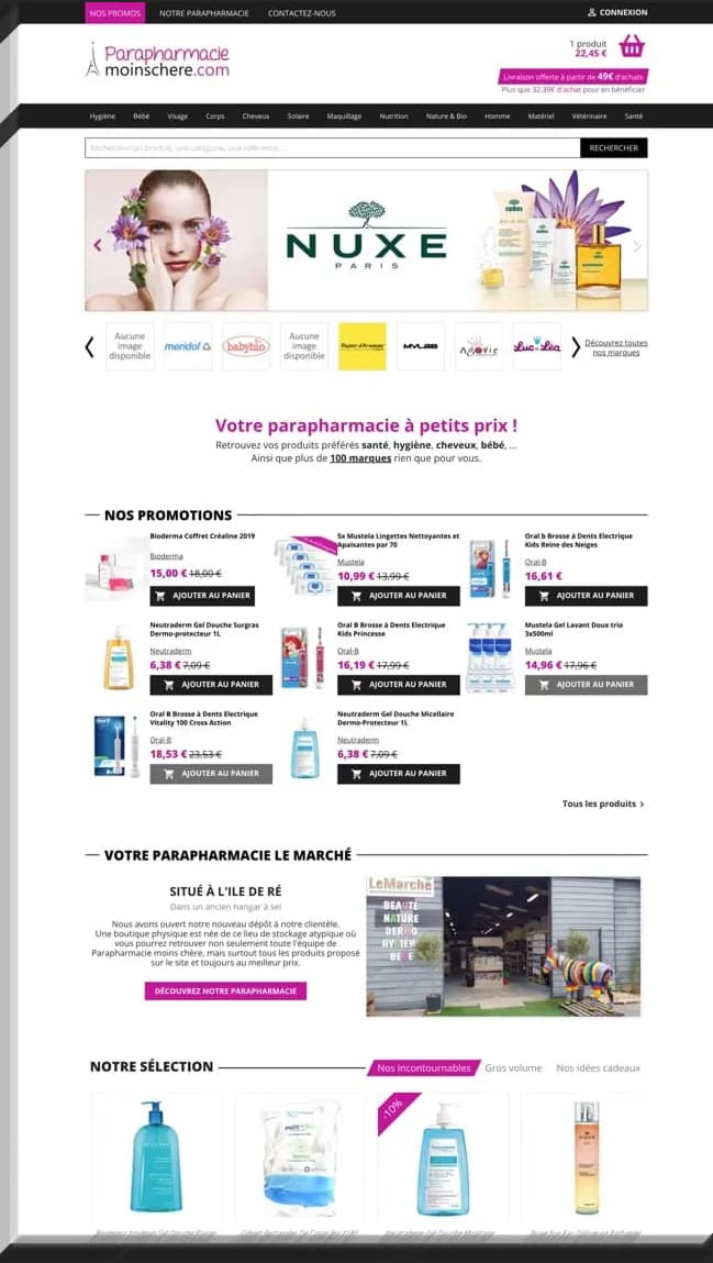 Capture de la page d’accueil de Parapharmacie Moins Chère